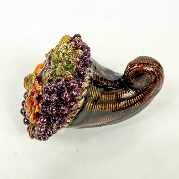 Monet Collectible Cornucopia Trinket Box Enameled Hinged Fall Decor Thanksgiving - Picture 7 of 9